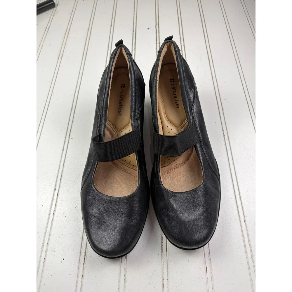 Naturalizer Ande Black Leather Mary Jane Comfort Wedges Women's Size 8.5